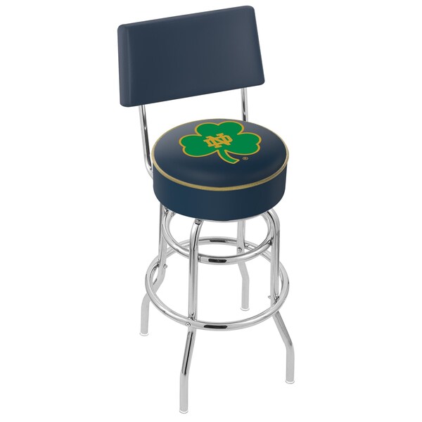 25" Chrome 2-Ring Notre Dame Shamrock Swivel Bar Stool, Back
